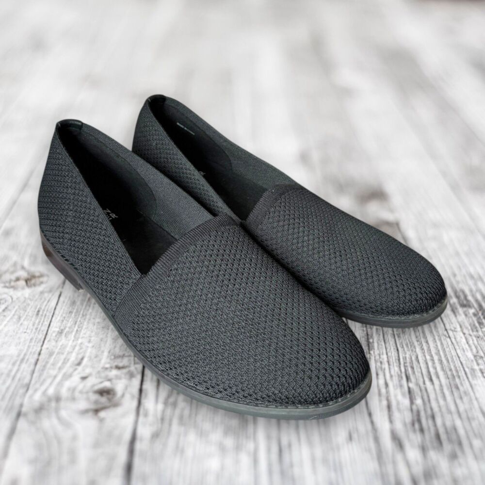 Eileen Fisher Demi Stretch Knit Loafers Black Women's Size 8 Slip On Heeled Flat